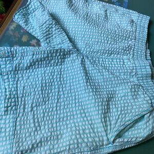 Lands' End seersucker retro Aqua Striped Shorts